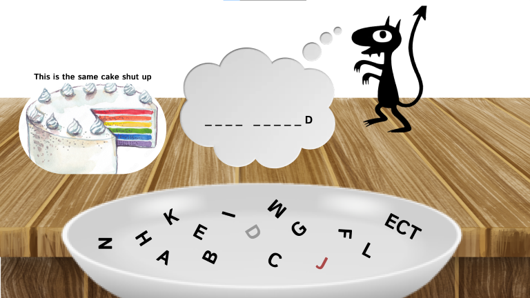 A page which displays a game where the incorrect letter 'J' was played
